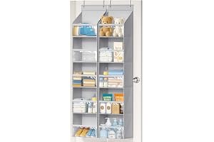 AOODA 2 Pack Over the Door Organizer, Large Capacity Closet Door Hanging Organizer, Clear Deep Pockets Baby Organizer Storage for Nursery, Bathroom, Bedroom, Pantry, Diapers (Grey)