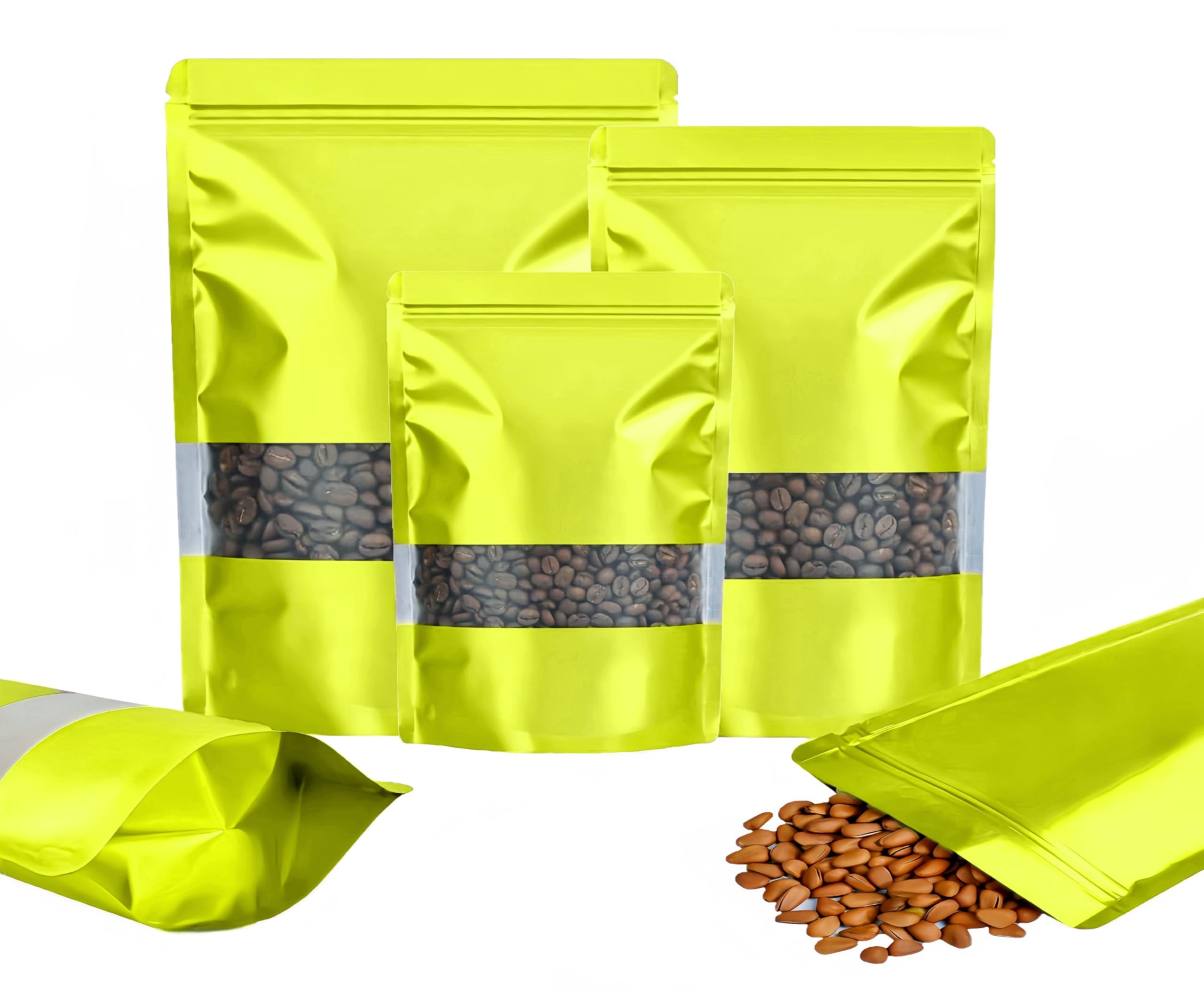 Rimiko 50pcs Resealable Stand up Foil Pouches with Clear Window, Zipper Aluminum Ziplock Bags, Mylar Bags for Food Storage, Colorful Matte Packaging for Candy Coffee Beans (Green, 5.9"x 8.7")