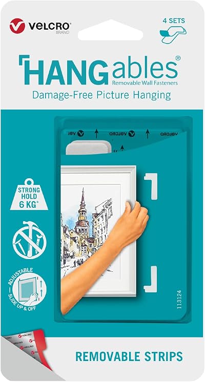 VELCRO Brand HANGables Removable Picture Strips 4 Sets Holds 6kg Damage Free