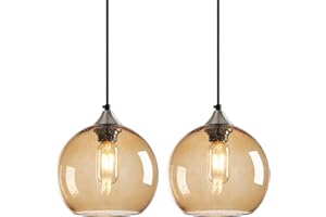 LBSQJ Light Brown Glass Pendant Lights Kitchen Island Lighting Globe Pendant Light Fixtures Modern Pendant Lighting for Bedroom Living Dining Room Light Fixture (7.87 in, 2 Pack)