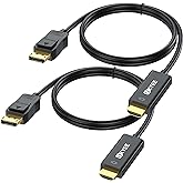 UKYEE 4K DisplayPort to HDMI Cable 6FT 2-Pack, Male to Male Cord | 4K@30Hz, 6FT length, male to male, 2-pack, for PC/HDTV/monitor