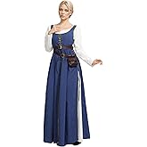 daizbella Medieval Renaissance Dress Retro Viking Fake Two Piece Dress with Wasit Bag