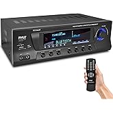 Pyle Wireless Bluetooth Audio Power Amplifier - 300W 4 Channel Home Theater Stereo Receiver with USB, AM FM, 2 Mic IN with Ec