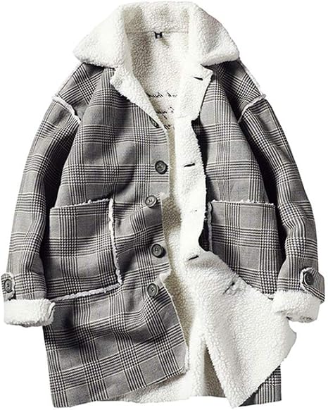 Amazon Aozuoメンズ トレンチコート 韓国ファッション ダウンジャケット 冬 スーツ襟 ゆったり ロング ブルゾン 綿入れ レジャーウエア チェック メルドン コート ジャケット 通販