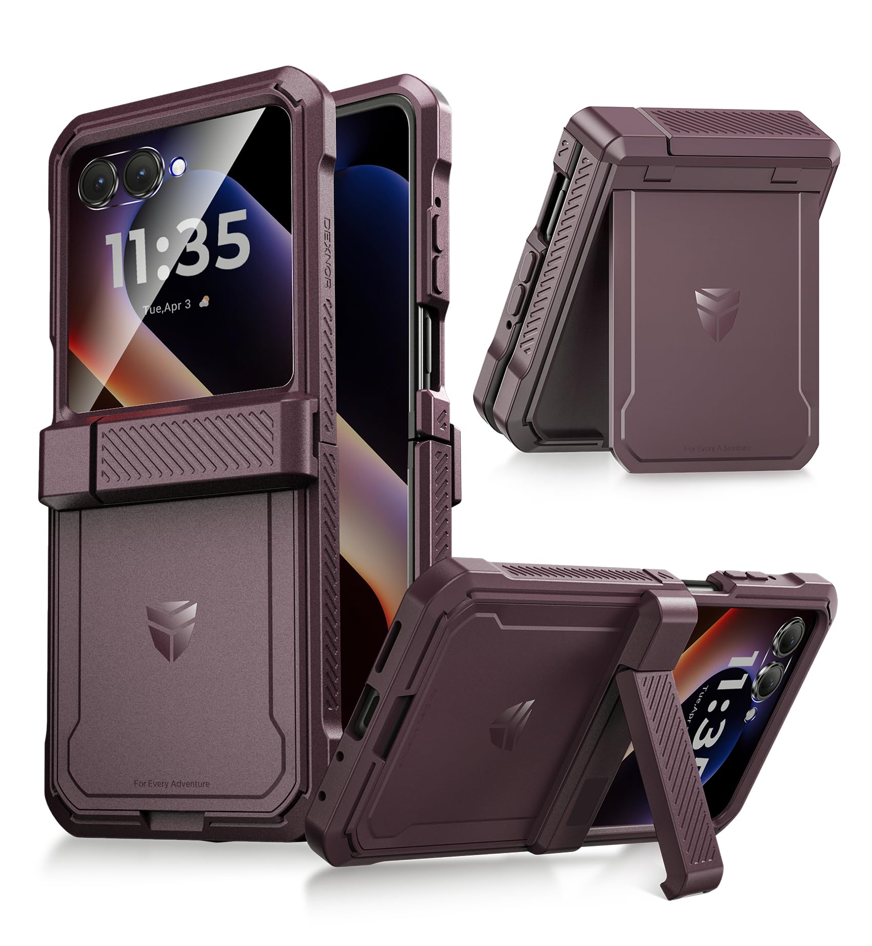 Dexnor for Motorola Moto Razr 2025/2024 Case, [Bulit-in Dual Kickstands & Hinge Protection Cover] Heavy Duty Full-Body Rugged Shockproof Protection Case with Screen Protector, 6.9 inch Phantom Purple
