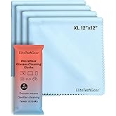 Elite Tech Gear Eyeglass Cleaning Cloth, 4-Pack Blue, 12x12 Glasses Cloth | Streak-Free Microfiber Cleaning Cloth - XL Eye Glass Clean Cloths - Glasses Cleaning Cloth - Coated Lens Cleaning Cloth