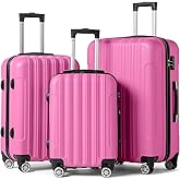 Karl home Luggage Set of 3 Hardside Carry on Suitcase Sets with Spinner Wheels & TSA lock, Portable Lightweight ABS Luggages for Travel, Business - Pink (20/24/28)