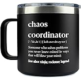 Chaos Coordinator Gifts for Men Tumbler Black 14oz - Thank You, Corporate, Boss Day, Office Gifts for Men Travel Mugs for Coworkers, Stainless Steel Chaos Coordinator Coffee Mug Cup Manager Present