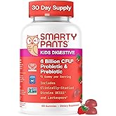 SmartyPants Kids Probiotic & Prebiotic Gummies for Digestive Health: Gut Health Supplement, Clinically Studied Prebiotic for Immune Support, Strawberry, 60 Count (30 Day Supply)