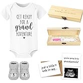 Pregnancy Announcement for Grandparents - Pregnancy Reveal Ideas for Grandma Grandpa, Surprise Baby Announcement Gifts Set - Pregnancy Test Keepsake Box, Baby Onesie & Booties, Pregnancy Reveal Card