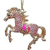 Horse Ornaments for Christmas Tree, Handmade Metallic Ornament with Pink Rhinestone, Cute Christmas Ornaments for Kids - Horse Gifts for Women, for Horses Lovers Girls