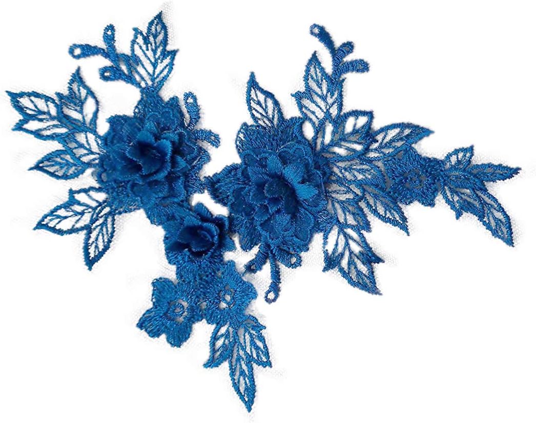 2 Pieces X Royal Blue 3D lace Applique Royal Blue Floral lace Motif sew on Flower lace Applique Patch