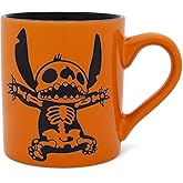 Disney Lilo & Stitch Skeleton Wax-Resist Ceramic Pottery Mug | Large Coffee Cup For Tea, Cocoa, Beverages | Holds 14 Ounces