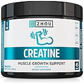 Zhou Creatine - Creatine Monohydrate Powder for Women and Men, Pure, Unflavored, Vegan Muscle Strength Supplement for Your Active Lifestyle - 7.94 oz (45 Servings)