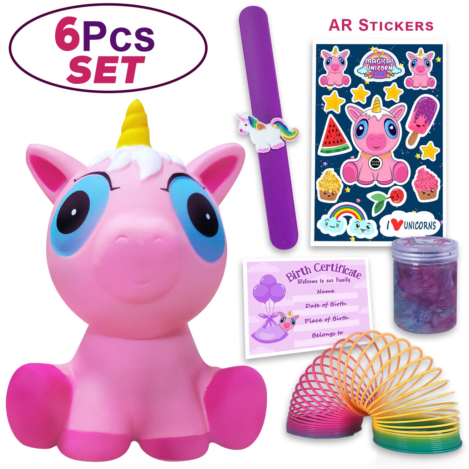 Cute Jumbo Pink Unicorn Squishy Slow Rising with Birth Certificate| Pooping Unicorn | Exclusive AR Unicorn Stickers and More Unicorn Stuff | Stress Reliever Toy and Gift