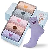 Corlap Women's Cute Cotton Crew Athletic Running Socks - Ankle High, Novelty Fun Heart Design 5-Pairs (Gift Box)