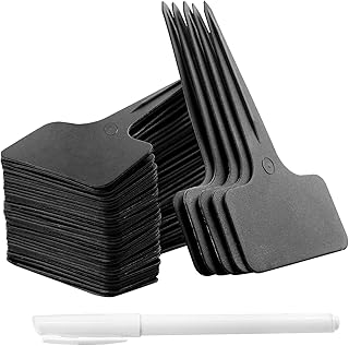 Whaline 100Stk T-Form Plastik Pflanzenstecker Schwarz Pflanzenschilder zum Beschriften Wetterfest Stecketiketten und 1 Weisse Marker Pen
