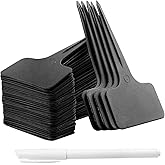 Whaline 100 Pcs Plastic Plant Labels Black T-Type Garden Stake Tags Waterproof Plant Markers Reusable Plant Signs for Outdoor