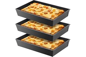 RimCereal 3 Pcs Detroit Style Pizza Pan 10 x 14 x 2.36 Inch Hard Rectangular Deep Pizza Pans Non Stick Sicilian Style Pizza Pan Dish Pre Seasoned Bakeware Kitchenware