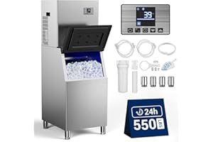 TUATNUT Commercial Ice Machine 550 LBS/24h with 350 LBS Storage Bin, 210 Ice Cubes Ready in 5-15 min, Powerful Compressor Stainless Steel Industrial Ice Machine for Bar/Cafe/Restaurant