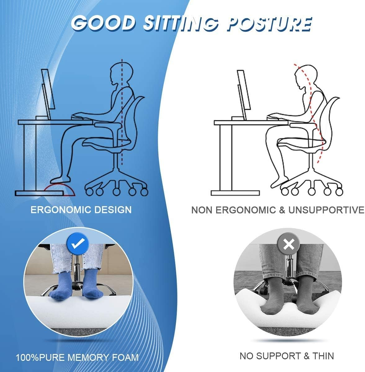 HOKEKI Upgraded Foot Rest Under Desk with Adjustable Height, Soft Yet Firm Foam Velvet Footrest Cushion, Foot Stool Rocker Pillow for Home, Office, Car, Airplane to Relieve Lumbar, Back, Knee Pain: Home & Kitchen