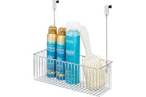 mDesign Steel Metal Wire Bathroom Cabinet Door Organizer - Over Door Storage Hanging Holder Baskets - Organizing Caddy with Hooks Holds Shampoo and Conditioner - Concerto Collection - Chrome
