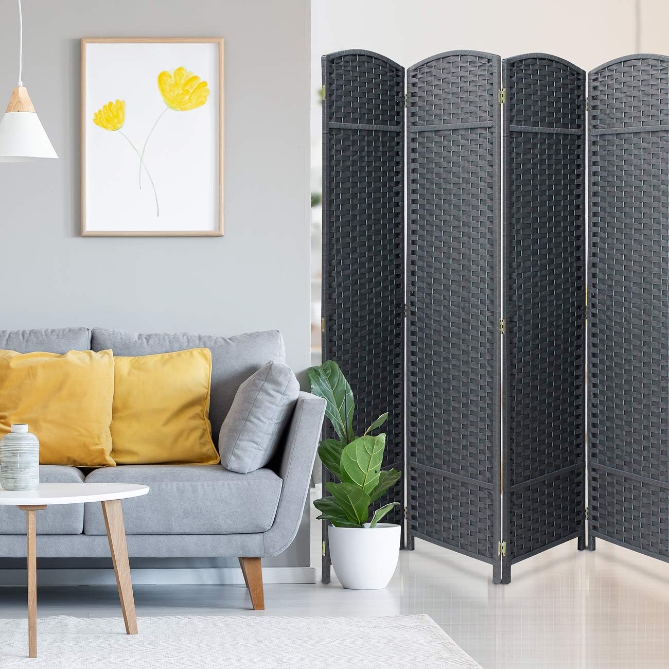 Sorbus Room Divider Folding Privacy Screen, 8 Panel 6ft. Tall Extra Wide Partition Foldable Panel Wall Divider, Double Hinged Room Dividers and Folding Privacy Screens (Gray): Furniture & Decor