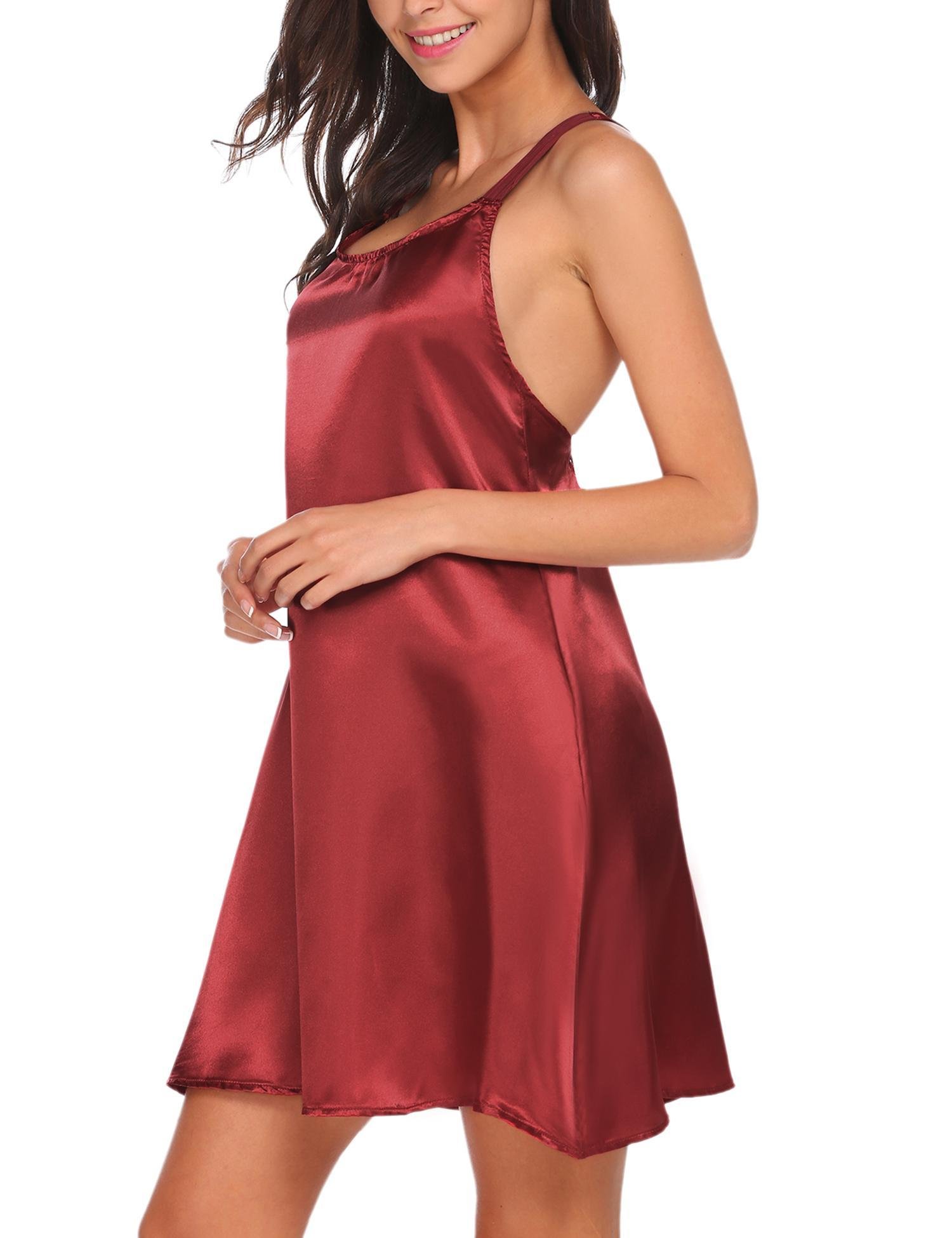 Pintimi Women\'s Red Satin Lingerie Set Silk Nightgown Nightwear With G-String