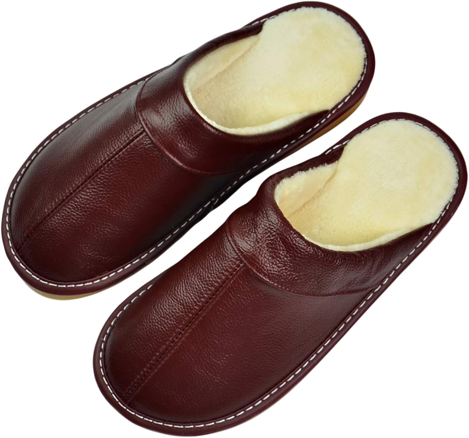 JIAZHU PU Leather House Slippers for Women, Winter Warm