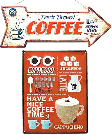 Amazon サインプレート２個セット Cafe エンホ スカフェサイン エスフ レッソ ティンサイン ホ ート アロー Coffee ブリキ 看板 セット コーヒー レトロ アンティーク 雑貨 壁掛け アメリカン雑貨 サインボード 英語 フリーノート インテリア 通販