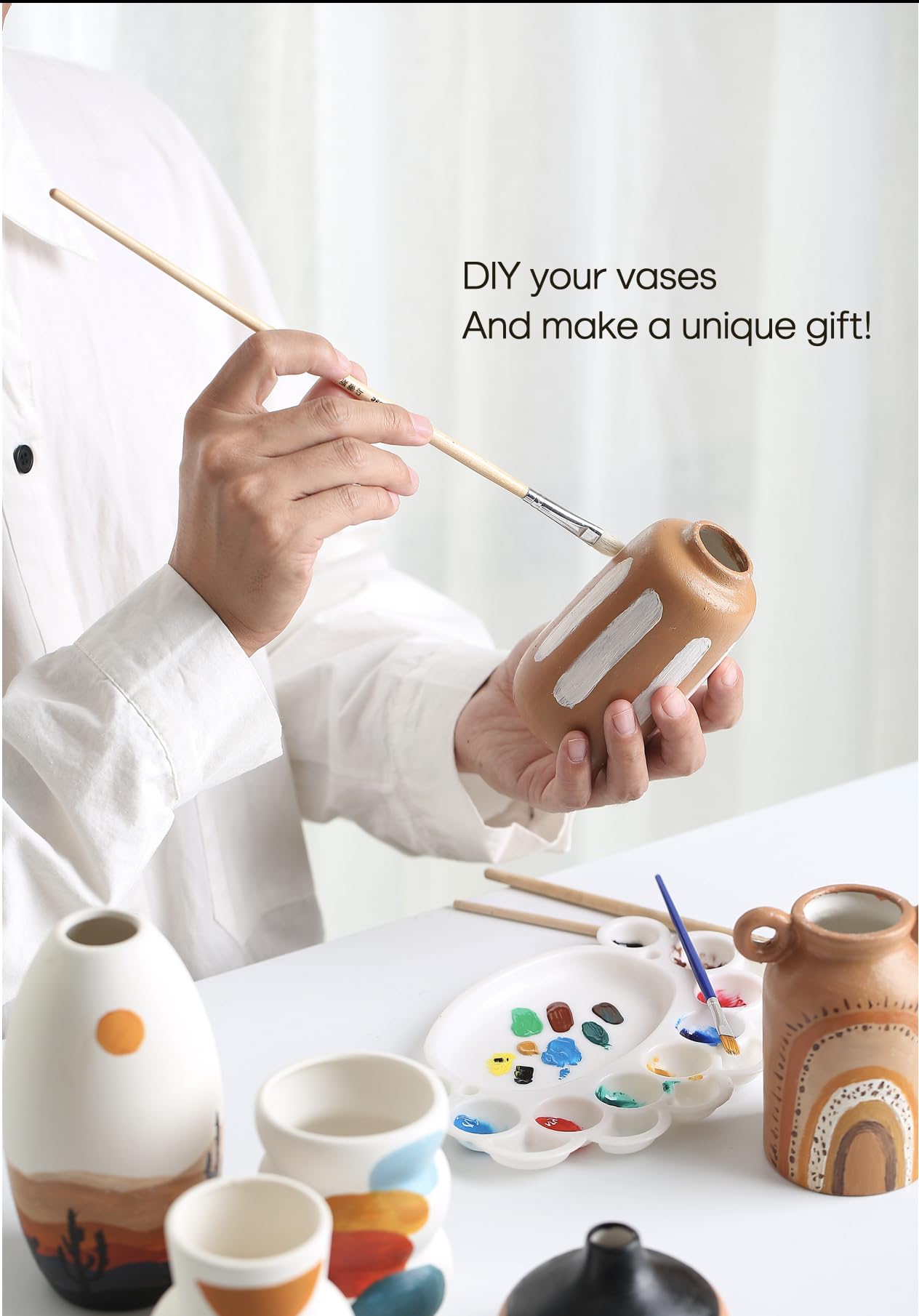 Parlamain Set of 12 White Ceramic Vase for Pampas Grass Flowers, Japandi Small Vases in Bulk for Wedding Centerpieces, Shelf and Table Decorations, Living Room and Bedroom Decor, DIY Gift - Image 7