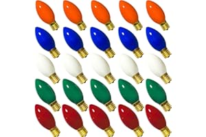 LNGUISTIC 25 Pack C9 Multicolor Christmas Light Bulbs, C9 Outdoor Christmas Replacement Bulbs with C9/E17 Intermediate Base, 7 Watt Night Lights, C9 Incandescent Light Bulbs for Christmas Outdoor String Lights