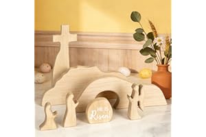 Empty Tomb Easter Scene and Cross Christian Decoration, Wooden Easter Jesus Resurrection Scene with Cross for Tray, Jesus Nat