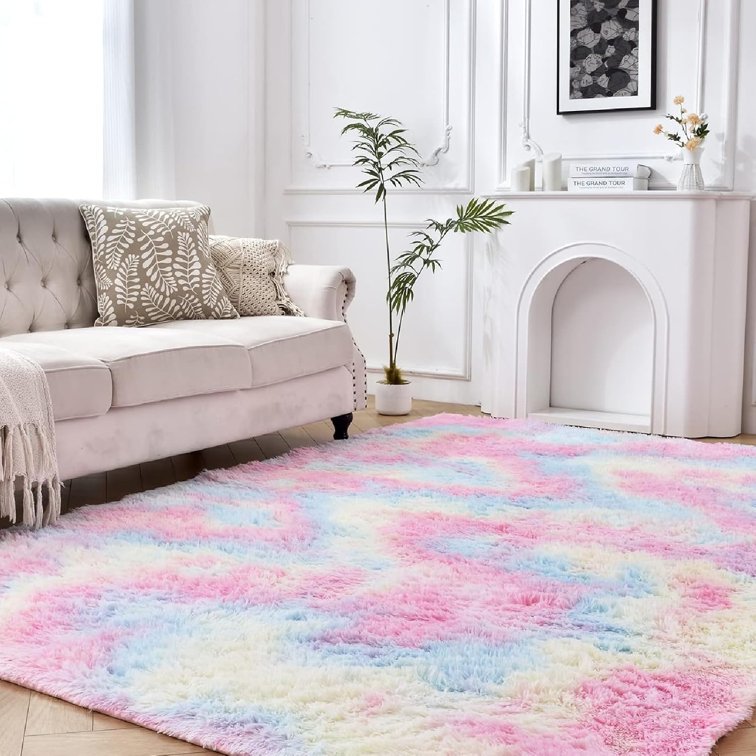 Rugs, Pads & Protectors - Temedara Rainbow Rugs for Girls Bedroom,Shag Plush Area Rug 5x8 for Living Room,Modern Soft Cute Fuzzy Carpet for Nursery Kids Dorm Girls Room Decor