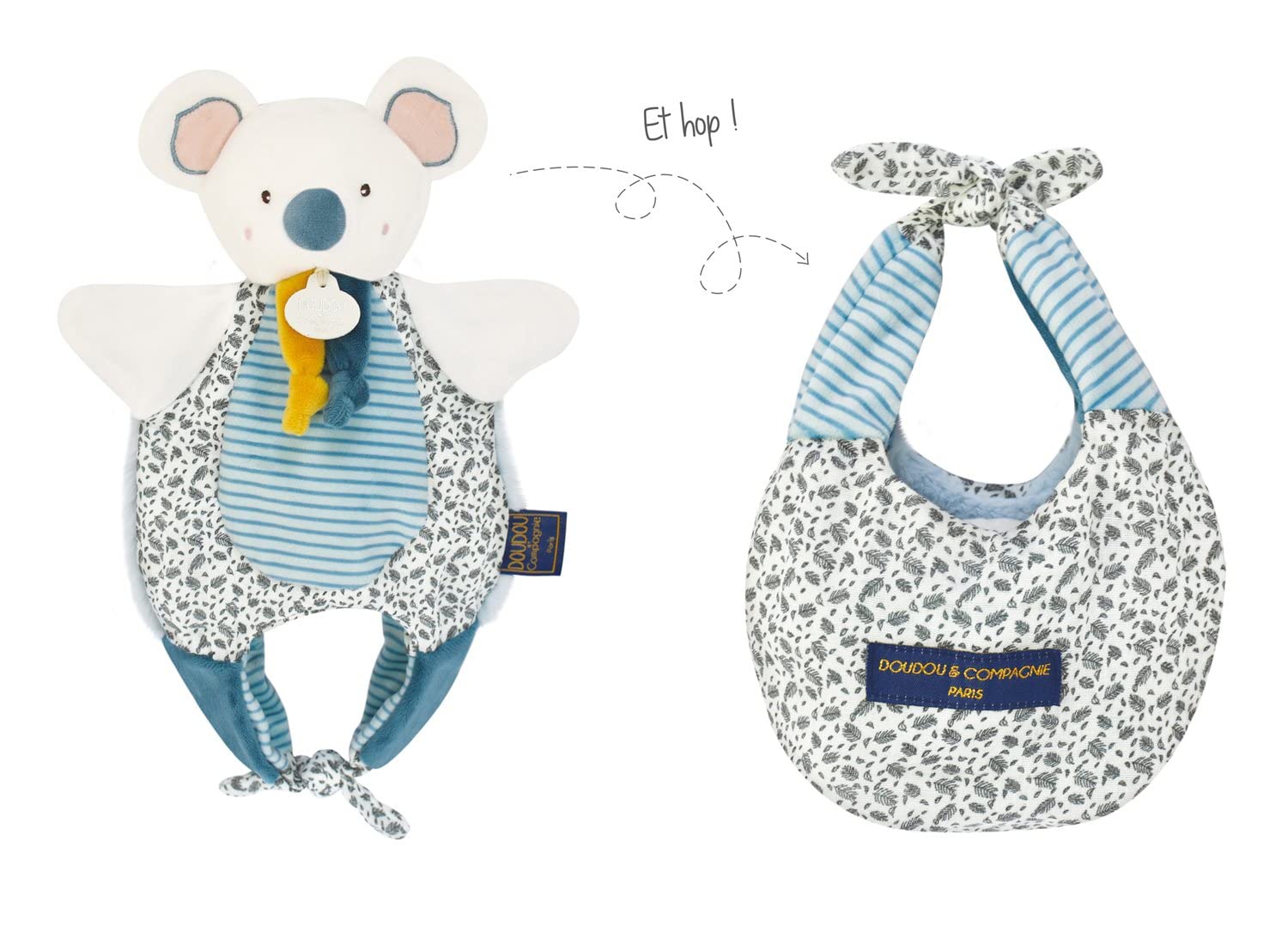 Doudou et Compagnie - Koala 3-in-1 Reversible Plush Toy - 1 Cuddly Toy + 1 Hand Puppet = 1 Small Walking Bag - 30 cm - Yoca the Koala Collection - Gift Idea - DC3826