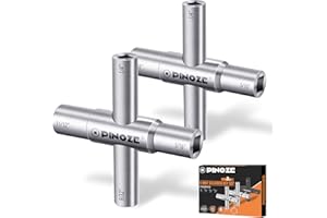 Pinoze 4 Way Sillcock Water Key, 1/4", 9/32", 5/16", 11/32", 2-Pack Steel Multi-Function Utility Key for Sillcocks Faucets Valves Spigots, Silver