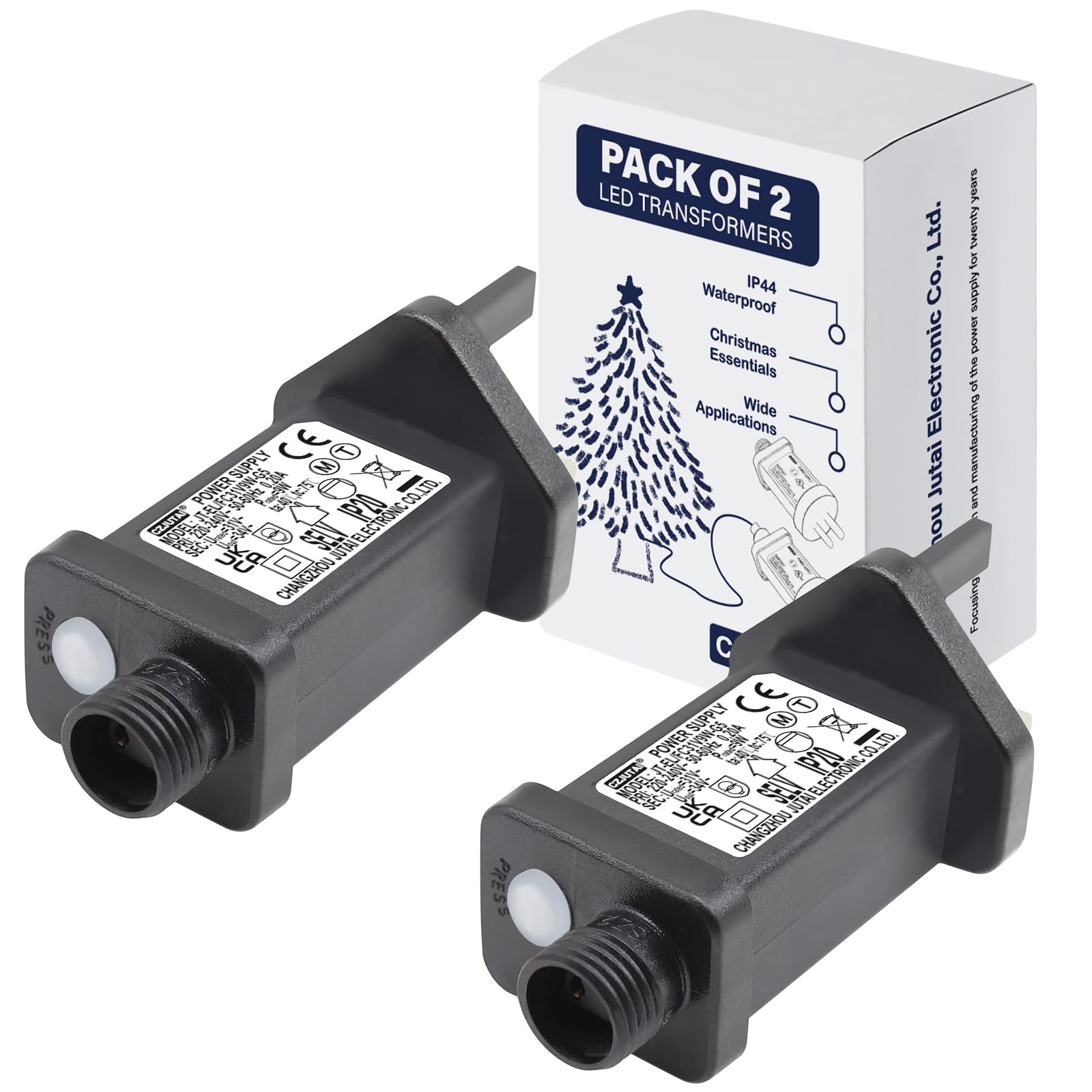 Cube-LED Pack of 2 31V 9W /6W /4.5W /3.6W Transformer for CZJUTAI JT-EL/FC31V 9W /6W /4.5W /3.6W with 8 Modes, Memory & 6 Hour Timer, IP20 for Christmas Tree Lights, Net Lights, Icicle Lights