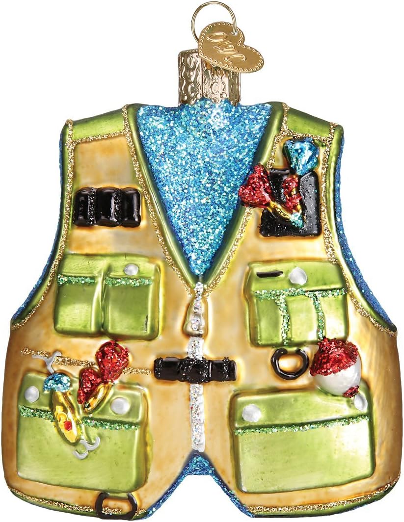 Ornaments - Old World Christmas Ornaments: Fishing Vest Glass Blown Ornaments for Christmas Tree (44091)