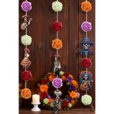3 Pcs Day of The Dead Skull Garland Decoration for Dia de Los Muertos | Paper Skull and Marigold Banner Garlands, Dia de Los Muertos Hanging Streamer Decorations for Halloween Mexican Theme Party