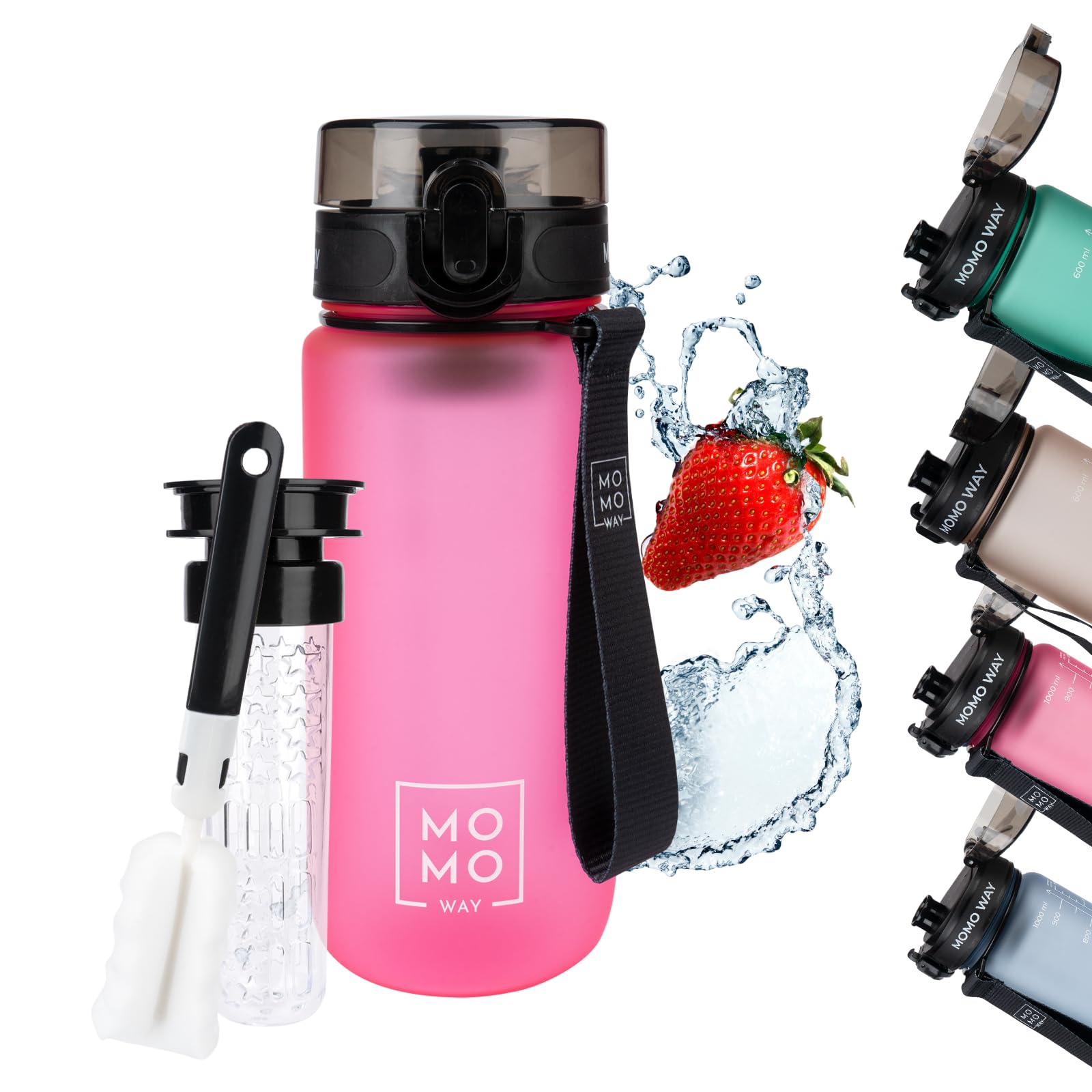 MOMO WAY Drinking Bottle Tritan Water Bottle BPA Free Reusable for School Sports Fitness Gym Easy Closure Gift for Men Women and Children Dark Pink 600ml