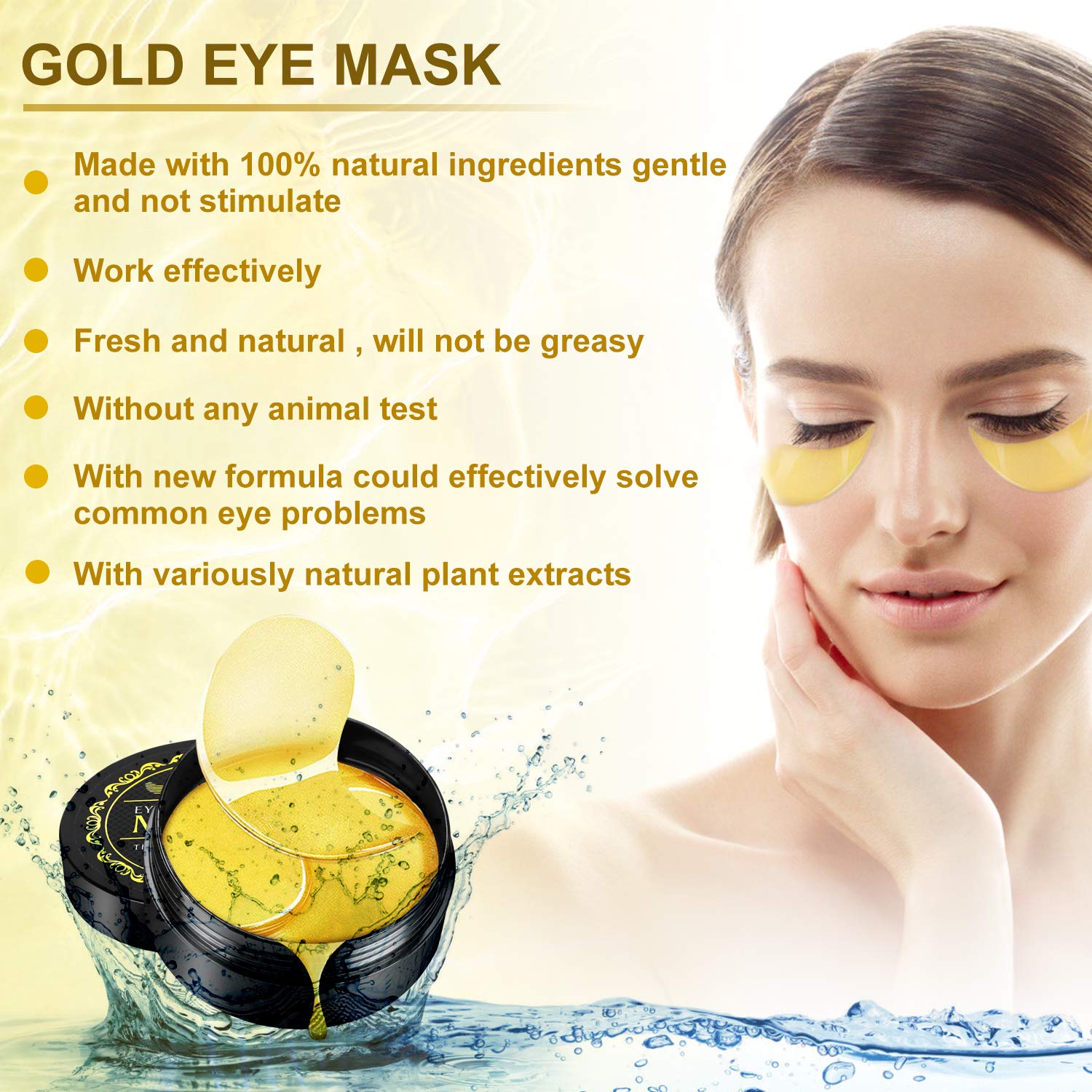 Gold Eye Mask, POSTA 60 PCS Eye Treatment Mask With Collagen, Under Eye Mask Treatment for Puffy Eyes, Dark Circles Corrector, Used for Eye Bags, Anti Aging Patches Luxury Gift for Women and Men : Beauty