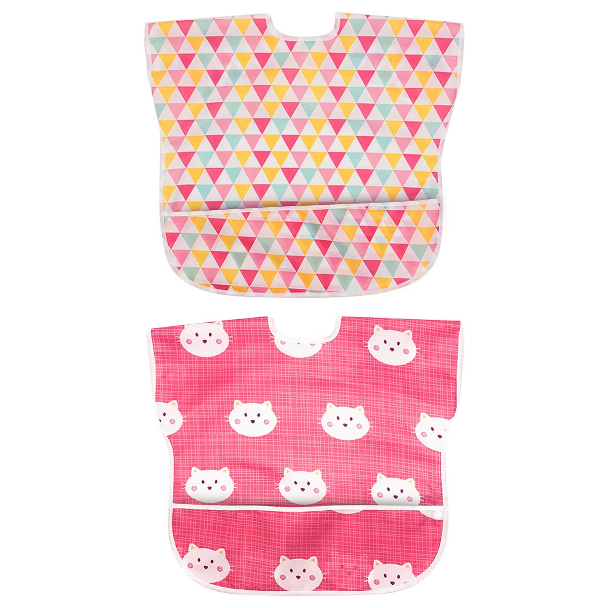 Little Dimsum Sleeveless Baby Bib Feeding Bibs Waterproof Weaning Coverall Adjustable Closure for Babies Toddlers with Large Pocket (Cat Triangle)