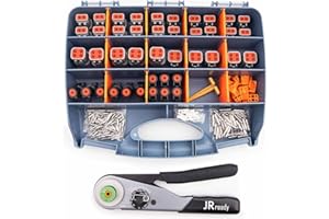 JRready ST6361 Deutsch Connector Kit, 2 4 Way DTP Automotive Waterproof Connector, DTHD 1 Pin Male Female Plug Connectors with Deutsch Crimp Tool,Solid Contacts 12-16 AWG for Car,Truck,Boats