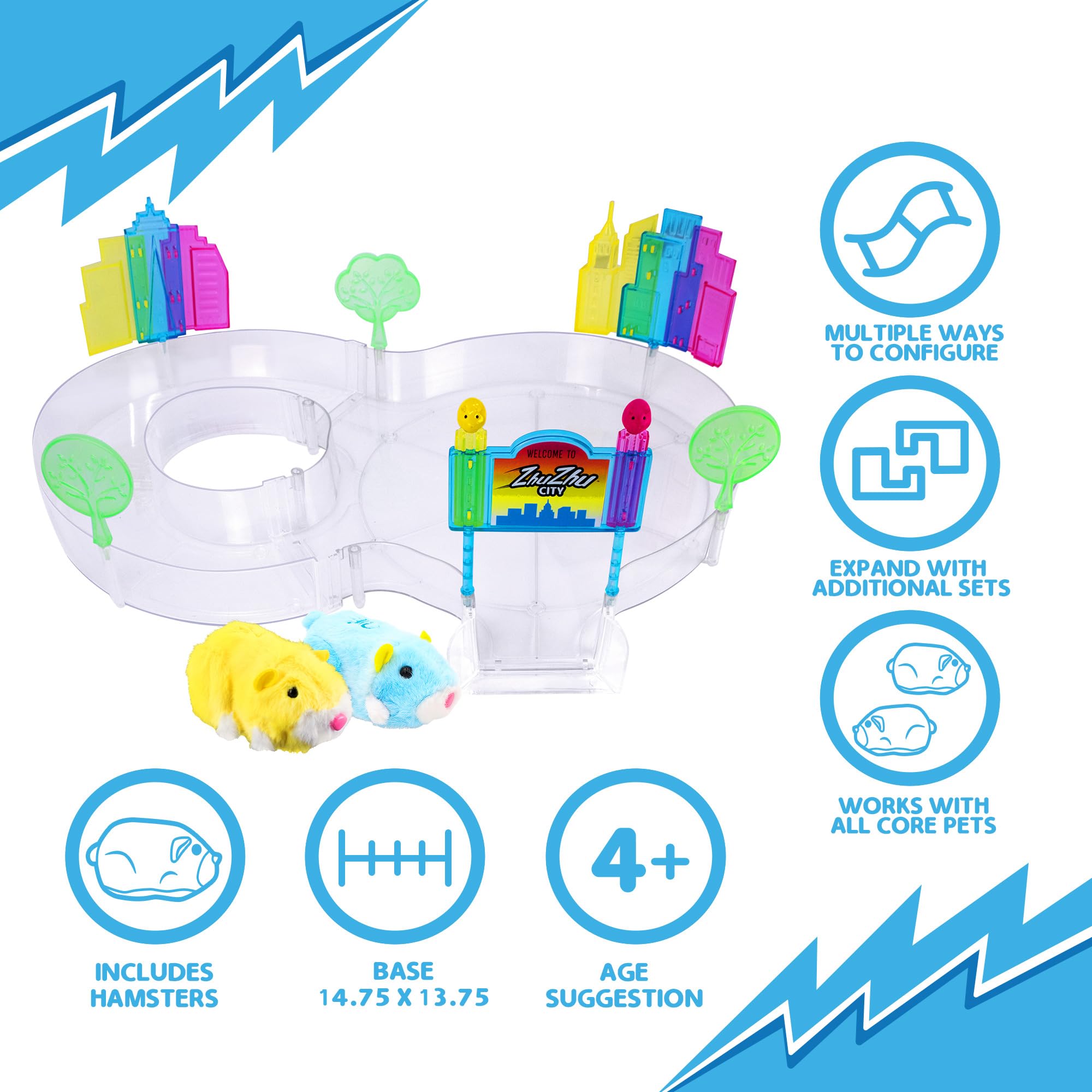 zhuzhu City Downtown Starter Playset with Electronic Hamsters Pipsqueak and Sophie - Perfect for Boys & Girls! Interactive Hamsters and Downtown Starter Playset - 40+ Unique Sounds & Actions - 4+