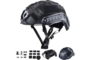 ActionUnion Tactical Airsoft Paintball Fast Helmet with Cover PJ Type Adjustable Protective NVG Mount forMulticam Military Sports Hunting Shooting (Black-CP)
