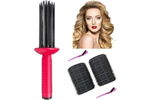Neuvikter Self-Grip Hair Rollers with Hair Roller Clips and Comb, Hair Roller Set, Hair Brush Styler for Curly Hair, Air Volume Comb for DIY Hair Styles (5Pcs-Black)
