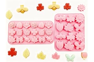 Floral & Nature Silicone Chocolate Molds, 2-Pack Food Grade Silicone Molds for Chocolate, Gummies, Candy, Ice Cubes, Flower, 