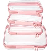 WELPIRT 4 pcs Clear Zipper Pouches,Hard Shell Zipper Case, Toiletry Bag for Travel, CLear Diaper Bag, Toiletry Pouch, Travel Organizer, Cosmetic Bag,Toy Storage Bins (M+3S) (Light Pink)