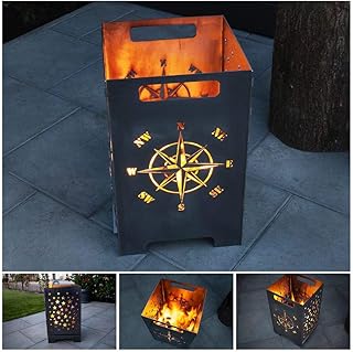 teileplus24 FT01 Feuertonne Feuerschale Feuerkorb Groß Eckig Steckbar Leichte Reinigung, Design:Kompass 50cm