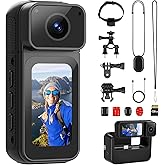 Mini Body Camera 128G with 1.47inch LCD Screen, 2.7K Thumb Size Action Body Cam with Audio&Video Thumb Hands Free POV Recording, Mount Free, Magnetic Sport DV for Bike Cycling Vlogging Pet Walk Swim